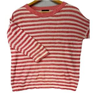 J. Crew Sweater Striped Linen Women's XS Nautical Beach Coral White Knit